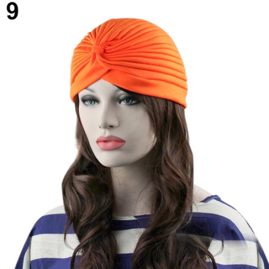 Modische Damen Indischer Stil Dehnbar Plissiert Turban Hut Kappe Kopfwickel Bandana