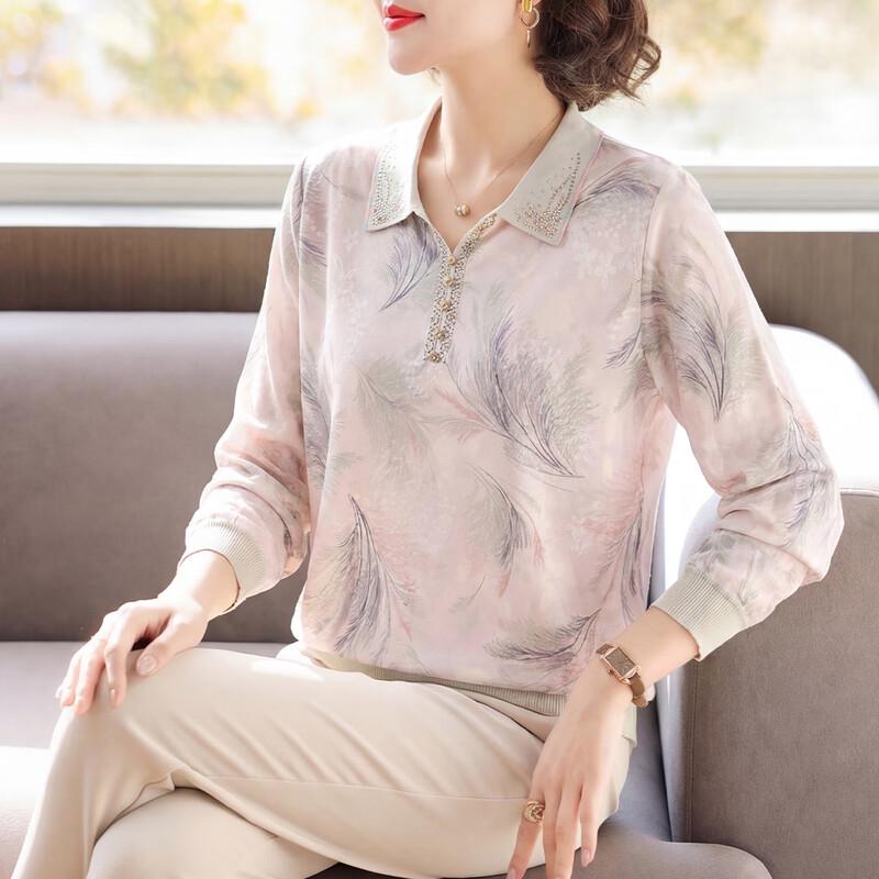 Elderly Women s Casual Floral Print Lapel T-shirt 2XL