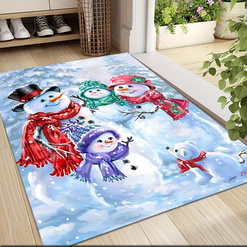 Snowy Winter Family Carpet Rug Soft Washable Anti Slip Home Living Room Sofa Mats Personalized Christmas Rug