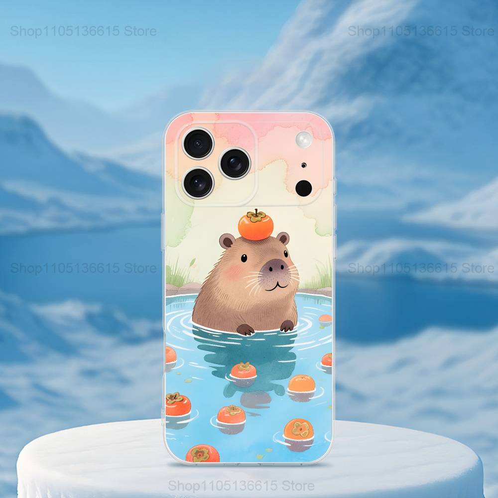 Capybara Painting Cartoon Phone Case For iPhone,14,13,XR,SE,12,15,Pro,Max,Plus,11,17,16,X,XS,Mini Transparent Soft Cover