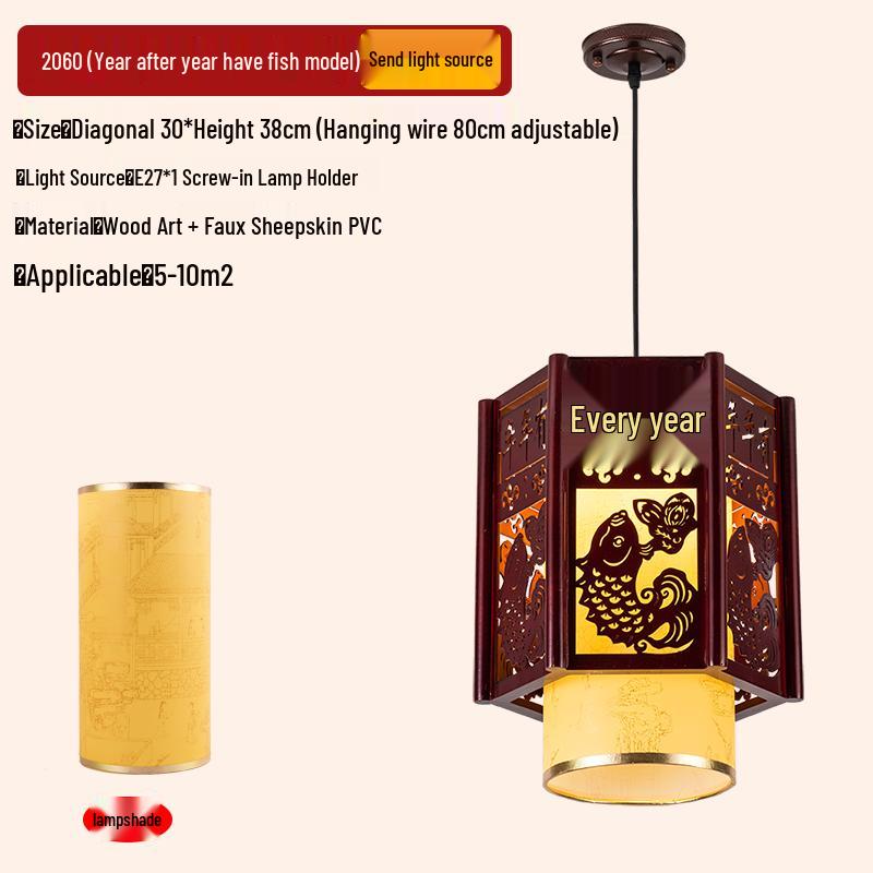 Antike massive Holz-Pendelleuchte im chinesischen Stil für Balkon, Teeraum, Flur oder Wohnzimmer.