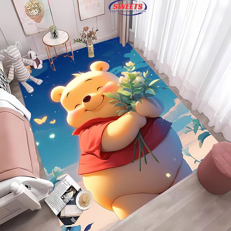 Schattig en Grappig Winnie de Poeh Cartoon Tapijt Slaapkamer Woonkamer Bank Kantoor Vloerkleden, Vier Seizoenen Mat, Duurzaam Antislip Tapijt Cadeaus