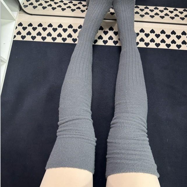 Autumn And Winter Milk White Thermal Stockings Jk College Style Splicing High Tube Socks Japanese Women'S Pile Socks White Knee Socks