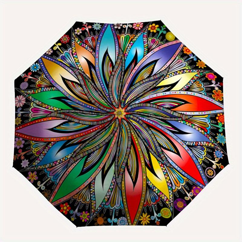 

1pc Colorful Mandala Design Automatic Opening/closing Umbrella with Auto Open/Close, Windproof, Foldable Sunshade yy250811178