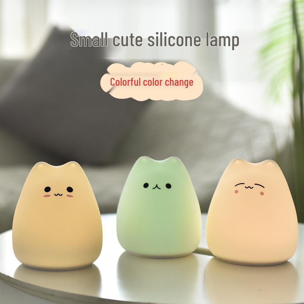 Mini Kitten LED Silicone Night Light: Colorful Cartoon Atmosphere Lamp for Kids.