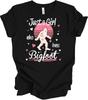 Just a Girl Who Loves Bigfoot Shirt Funny Sasquatch Floral Retro Pink Gift Tee