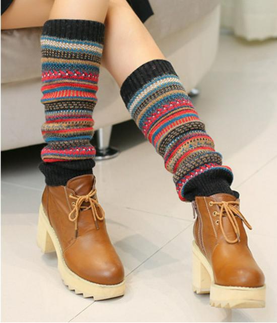 Mori Style Retro Colorful Striped Slouch Socks: Fashionable Korean Boot Covers & Leg Warmers