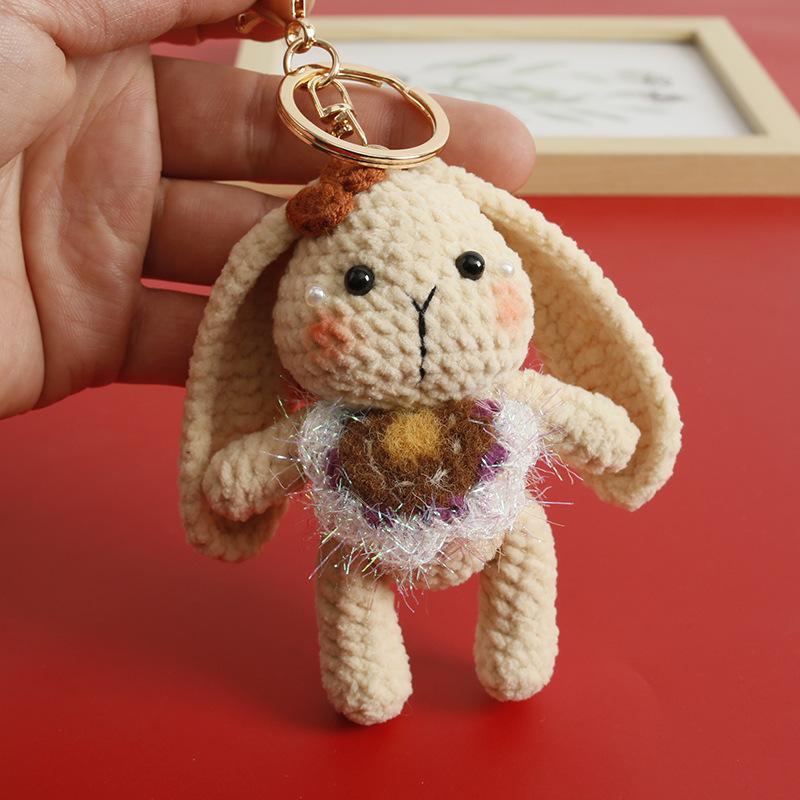 Exquisite Crochet Rabbit Keychain For Bag Pendant Knitted Lop-eared Rabbit Doll Keyrings Cute Animal Crochet Keychain Custom