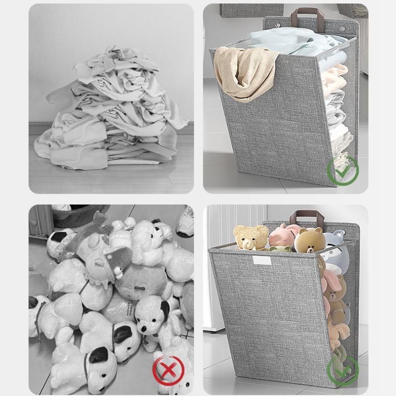 Foldable Adhesive Laundry Basket Hamper, Multifunctional Punch Free Wall Hanging Washing Clothes Mesh Hook Organizer