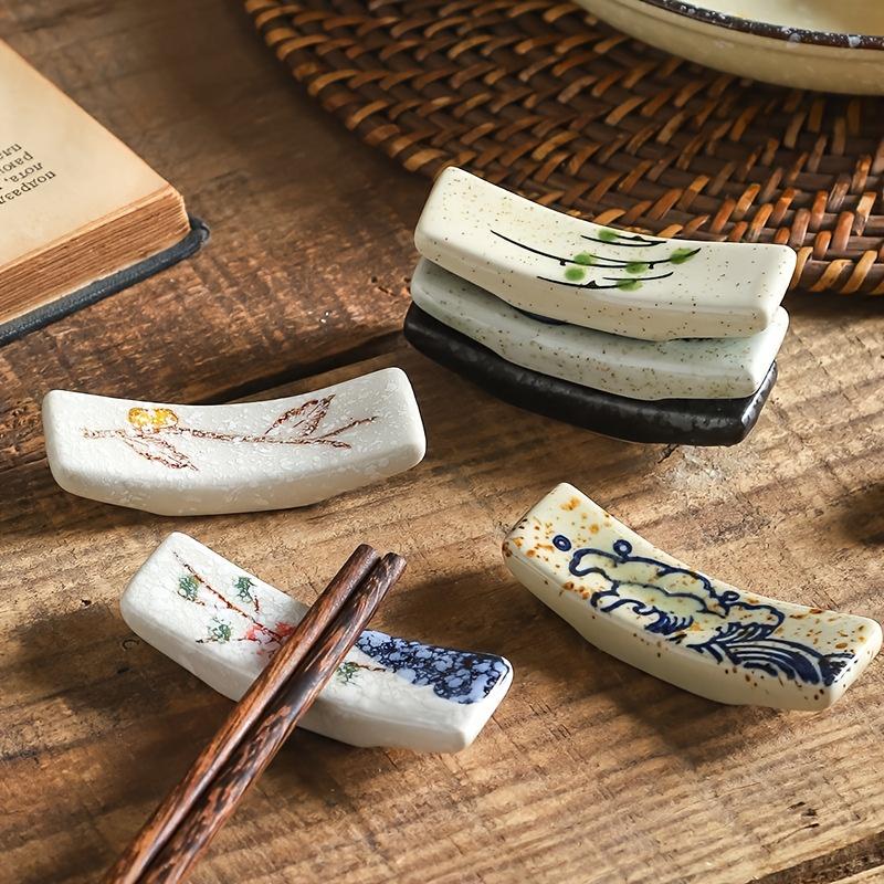 8 Stück Keramik Essstäbchenablage Set , Handbemalter Essstäbchenhalter, Westliche Messer- und Gabel- Löffelablage, Heimküchengeschirr