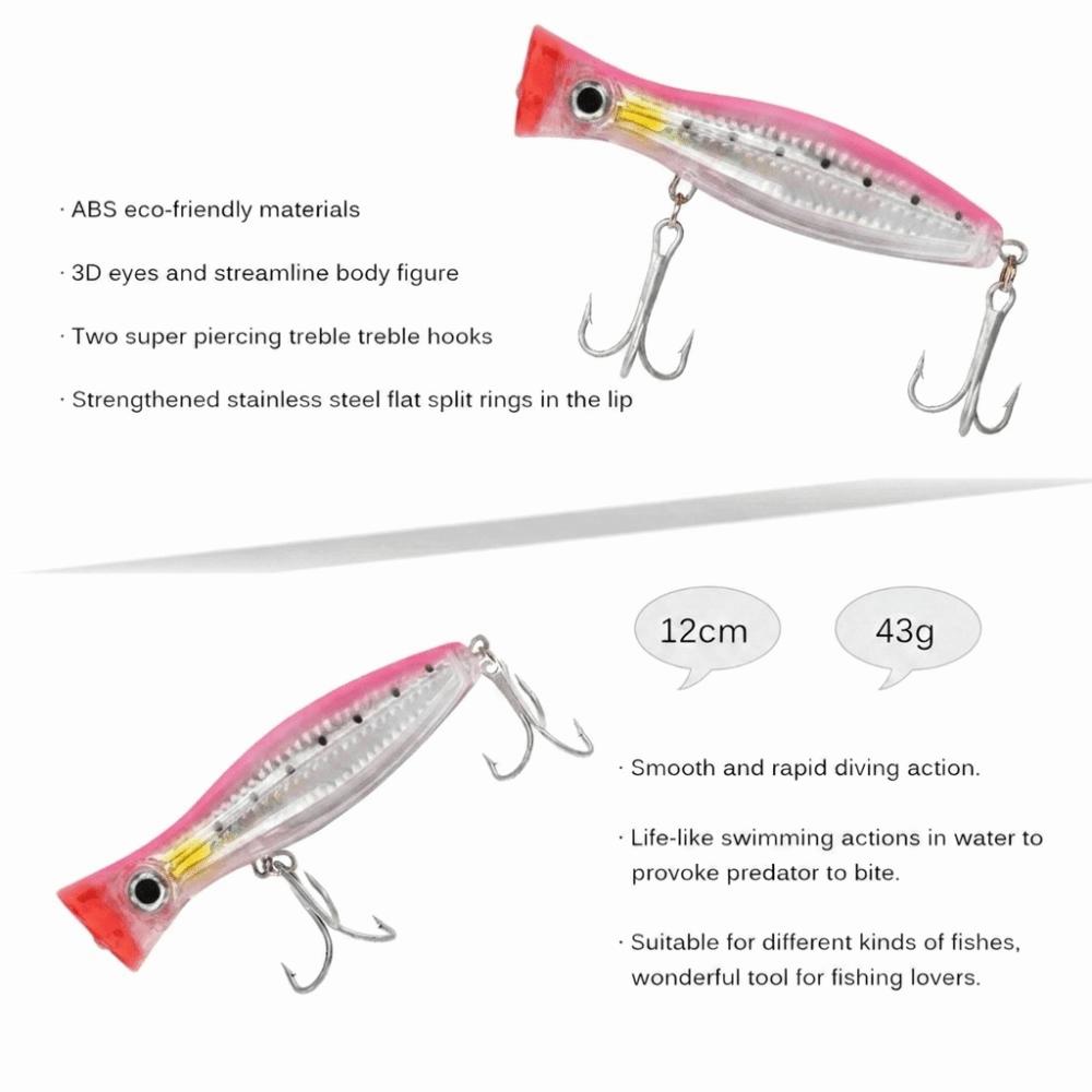 4PCS Large Size Top Water Popper Lure 12cm 43g Large Popper Seal Lure Freshwater Fishing