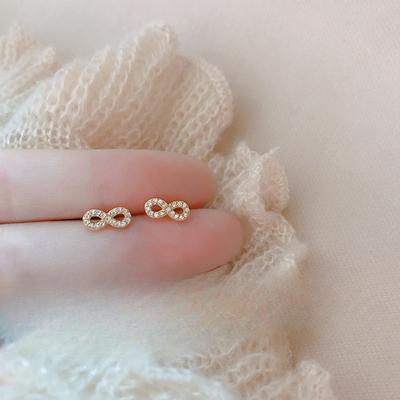 Brincos de pino de 8 caracteres para mulheres verão simples luz luxo micro-incrustado zircão símbolo do infinito brincos ins brincos de vento frio