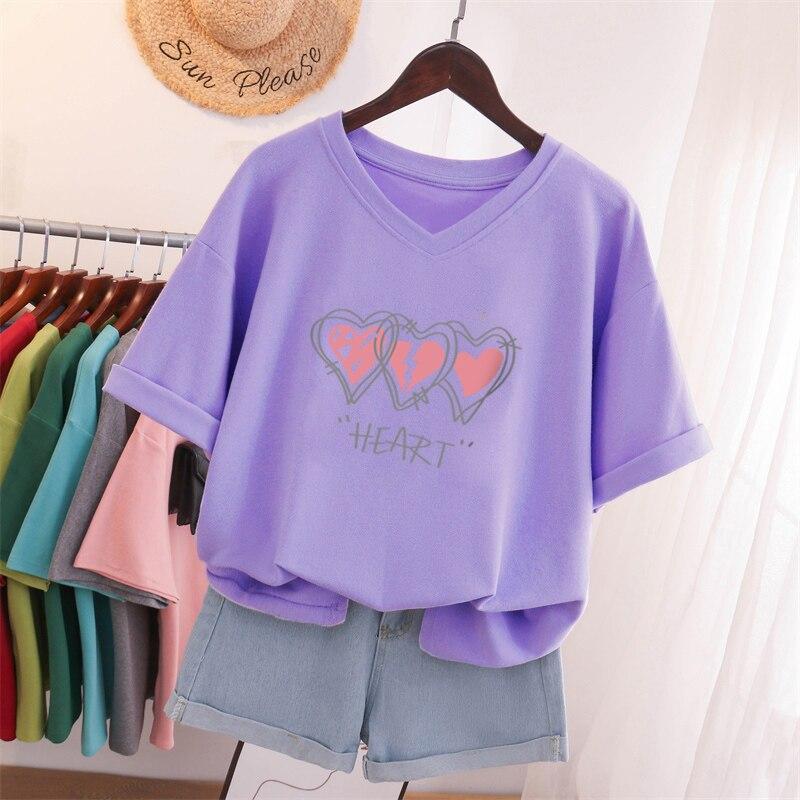 

Женская футболка из 100% хлопка L-5XL размера плюс, футболка с принтом для девочек, топ с короткими рукавами для пар, летние футболки большого размера с v-образным вырезом