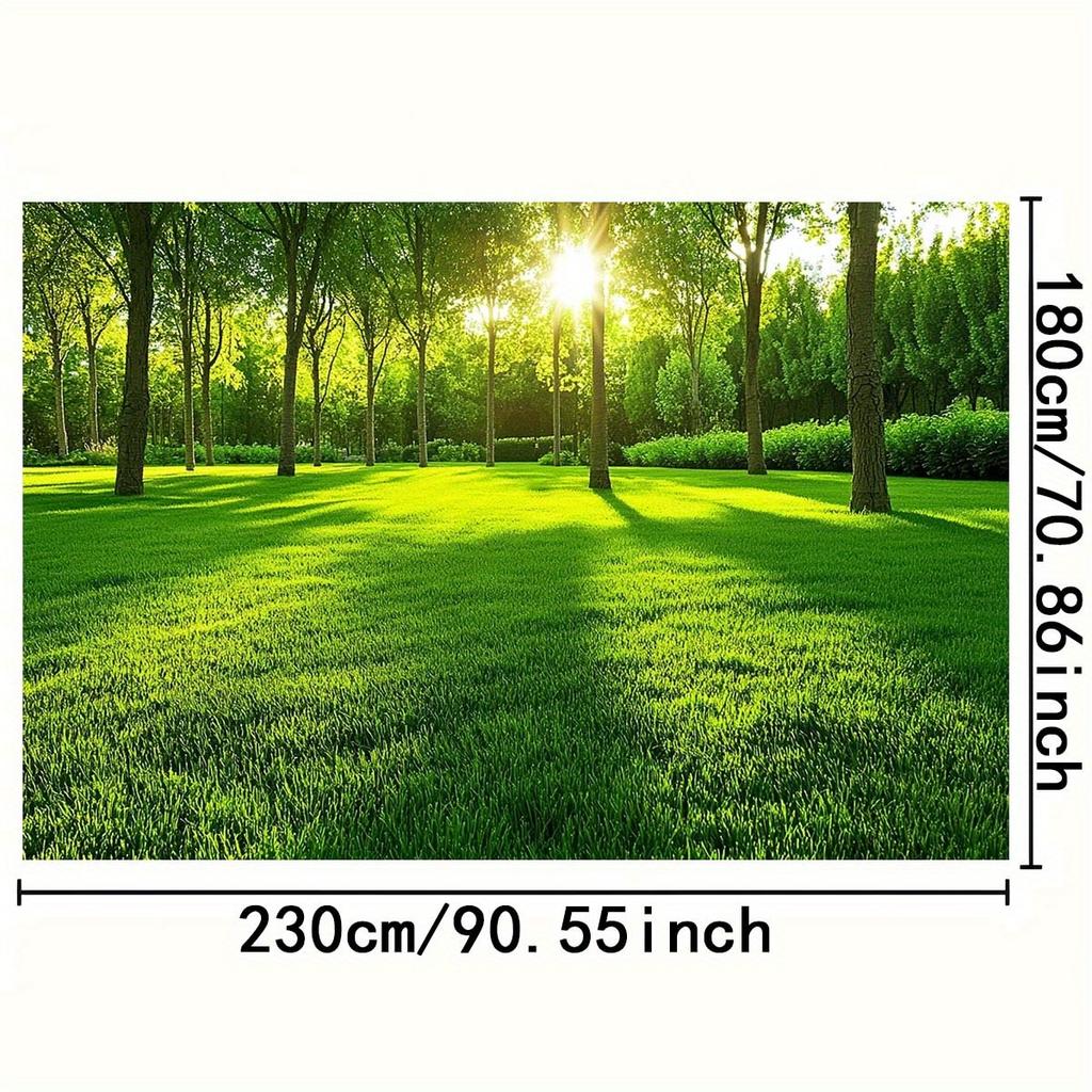 2D plane 1 piece of sunlit forest and lush green lawn background suitable for spring and summer holiday decorations