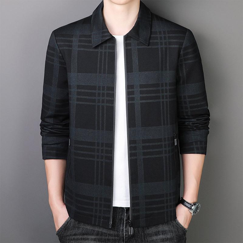 Spring and Autumn New Middle-aged and Elderly Jacket Men's Casual Breathable Dad's Clothing Striped Slim Lapel Jacket Men's Clothing