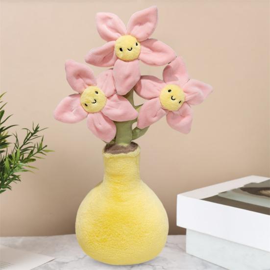 Blooming Peach Blossom Plush Potted Toy Soft Stuffed Flower with Smiling Face 40cm Adorable Home Office Decor Photography Prop Gift for Plant Lovers
