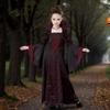 Lace Up Halloween Witch Long Dress Stand Collar Children Medieval Printed Dress  Kids