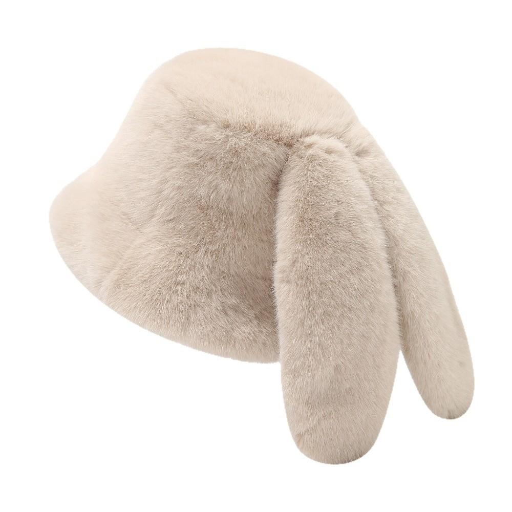 Winter Warm Fisherman Hat Soft Pullover Hat Cute Rabbit Ear Bucket Hat  For Women