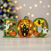 Halloween Night Light Wooden Light-up Boo Ornament Pumpkin Ghost Castle Table Decoration with Lights for Home Mantel Dining Table