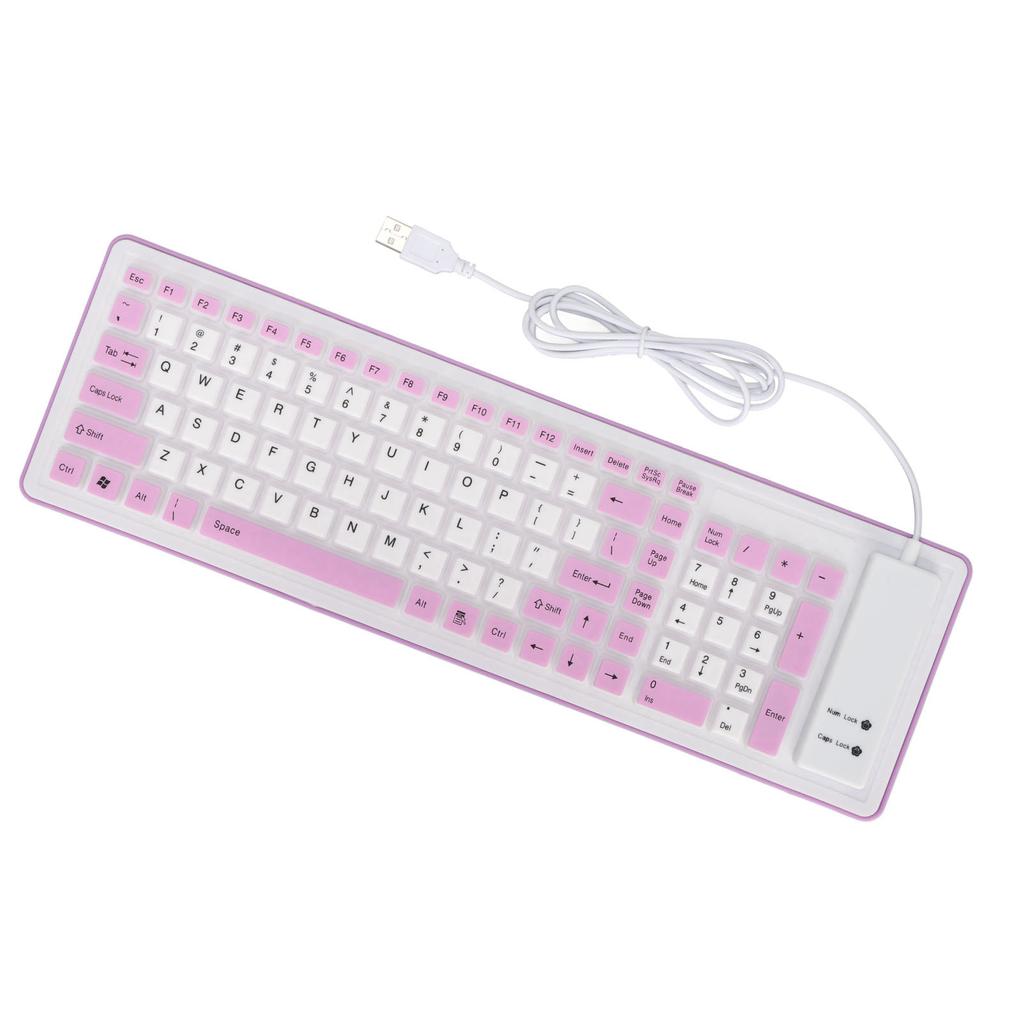 Foldable Silicone Keyboard 103 Keys USB Wired Silicon Foldable Waterproof Mute Fadeless Foldable Keyboard for PC Laptop