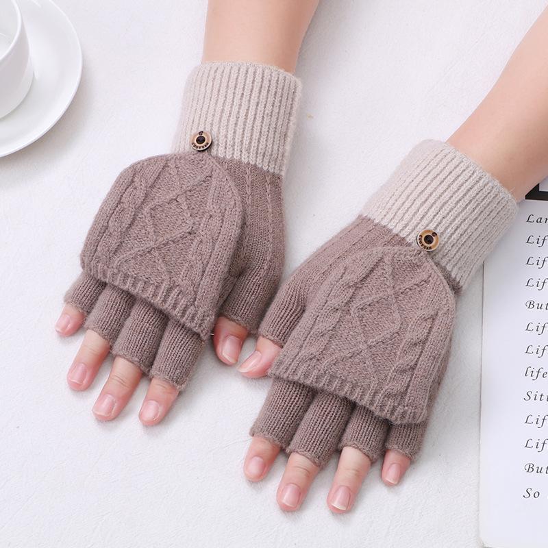 Autumn new student gloves cashmere half finger flip gloves couple gloves knitted jacquard thermal gloves