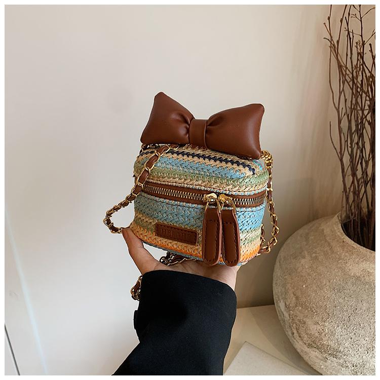 Farbe Mini-Strohhalm-Box Schultertaschen Gestreifte Ketten Lässige Sommerurlaubs-Crossbody-Taschen Für Damen Modebewusstsein Von Luxus