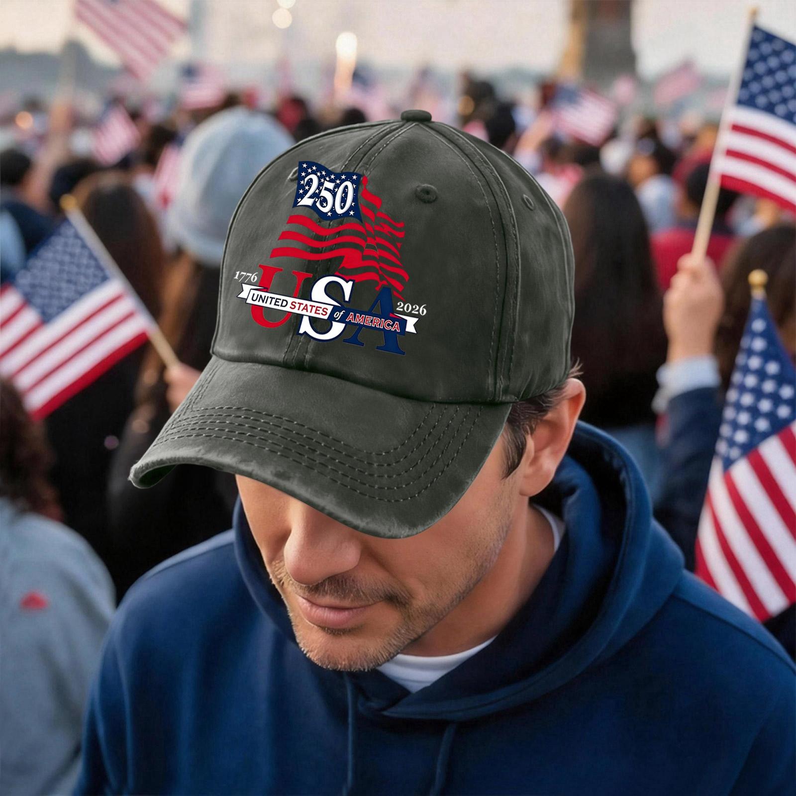 Men s and Women s Matching American 250th Anniversary Anniversary Embroidered Vintage Washed Baseball Cap One Size
