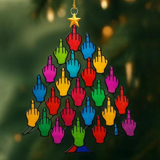 Flip-off Gesture Tree Ornament Colorful Middle Finger Christmas Tree Decoration Stacked Hands Ornament for Christmas Winter Home Decoration