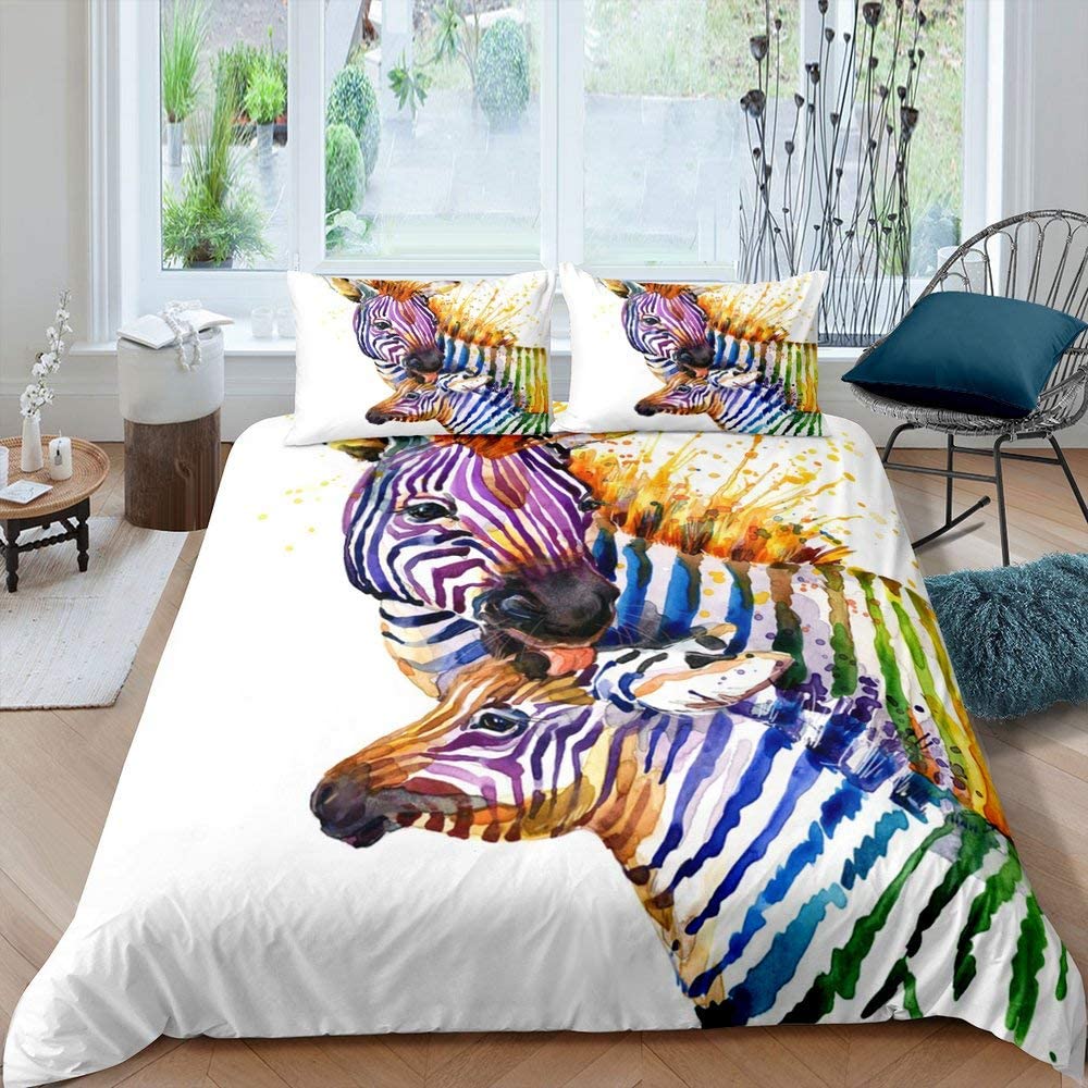 Zebra Duvet Cover Set King Queen Size Polyester Comforter Cover Black And White Stripe Wild Animals For Kids Teens Bedding Set