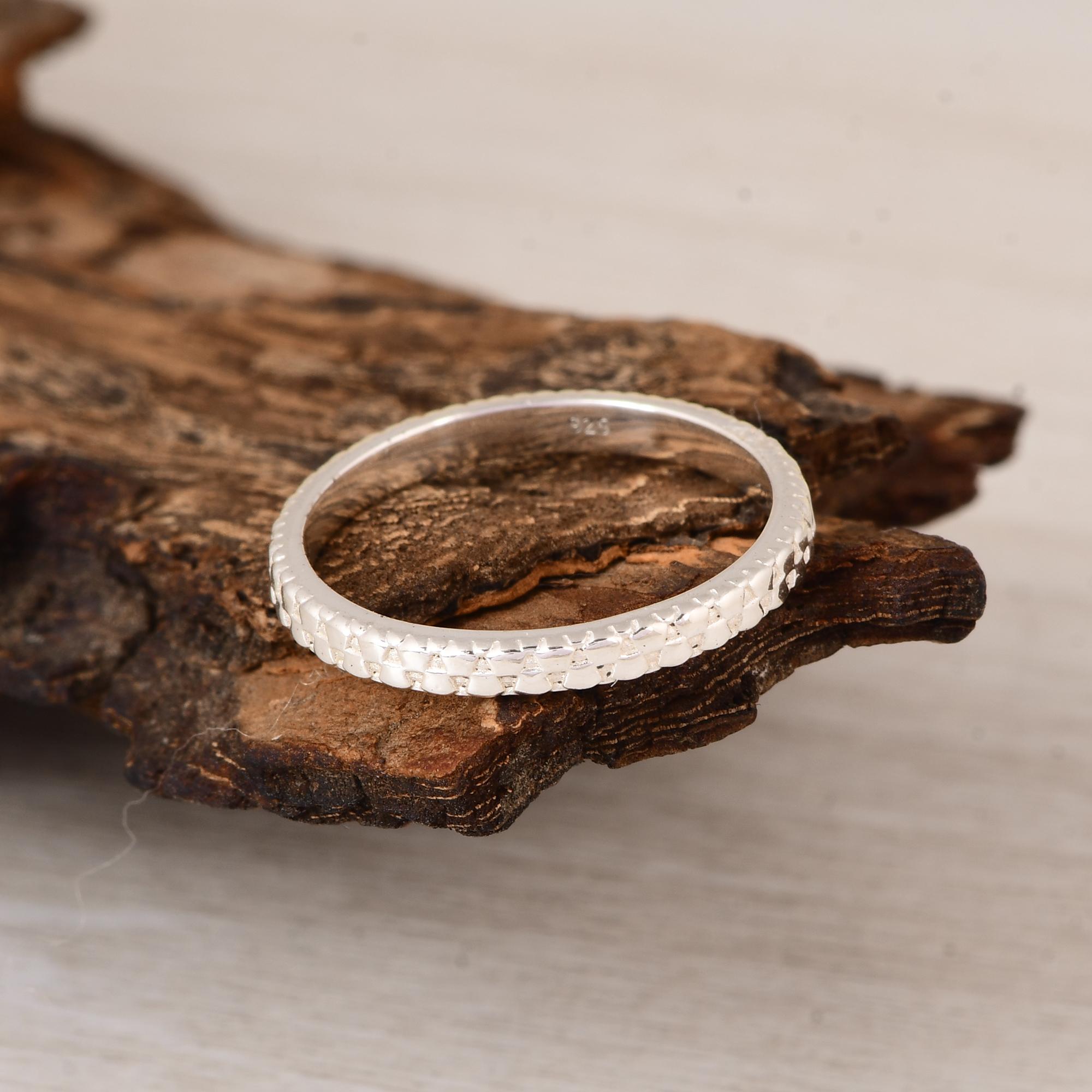 

Мінімалістична каблучка-обручка зі срібла 925 проби, Текстурована каблучка-обручка з намистинами для складання, Сучасна каблучка на кожен день. 10