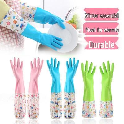 Newcomer Special: Fleece-Lined Waterproof Latex Dishwashing Gloves - Warm, Durable & Wear-Resistant