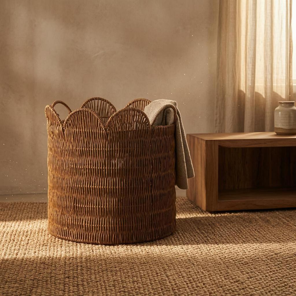 Woven Laundry Basket Wicker Hamper Loop Handles Handled Storage