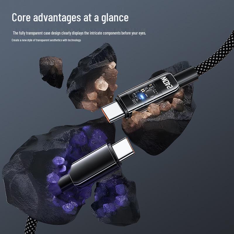 240W Transparent Fast Charging Visible Data Cable for Huawei, Apple, Honor - Universal Car Compatible