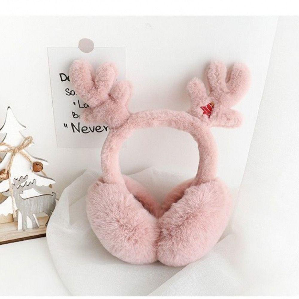 Fluffy Faux Fur Reindeer Antler Earmuffs Foldable Design Thermal Earmuffs  Winter Season