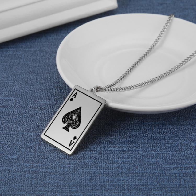 Cool Men Spade Poker Card Necklace Stainless Steel Card Pendant Necklace Multifuntional Chain Necklaces for Daily Party