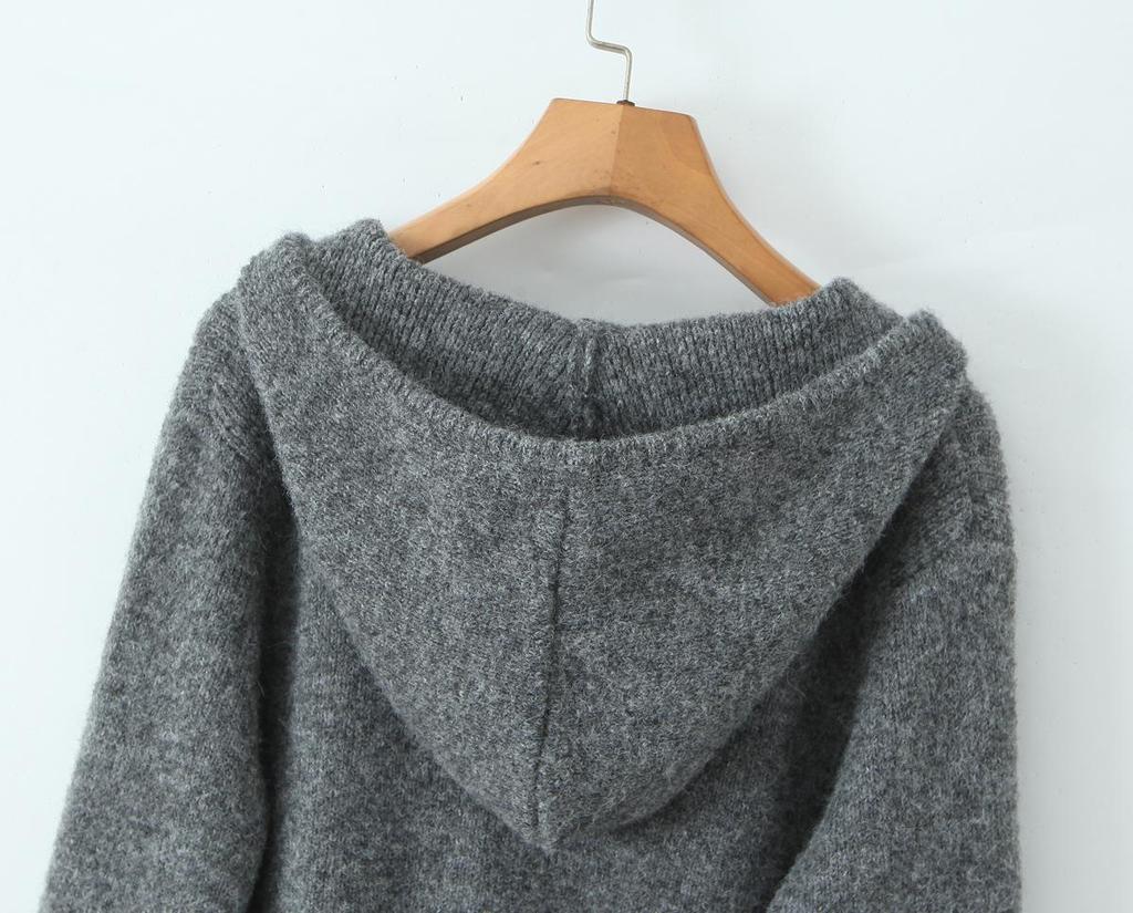 European-American Autumn Retro French Hooded Cardigan & Half Skirt Set