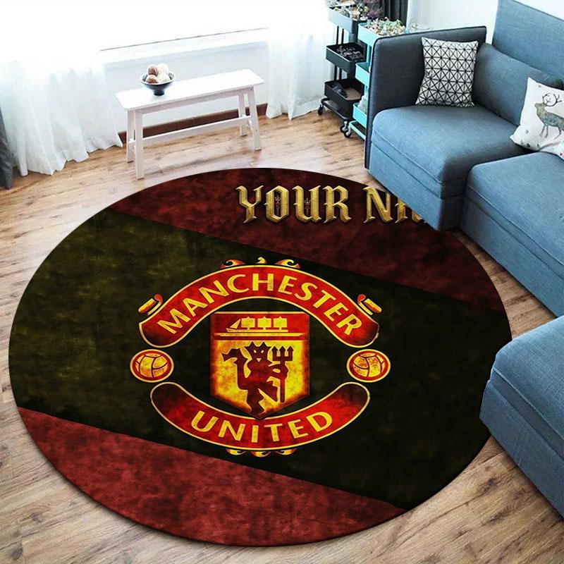 Manchester United F Custom Name Round Area Rug,Carpet Rug for Living Room Bedroom Sofa Playroom Decor,Non-slip Floor Mat