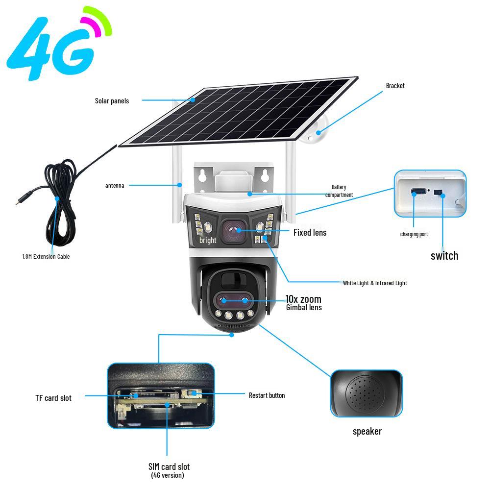 V380 HD Dual Lens 4G Solar Outdoor Waterproof Low Power Camera