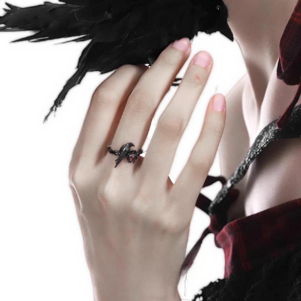 Bagues Style Gothique Acier Inoxydable Corbeau Noir Cristal pour Femmes Hommes Mode Punk Hip Hop Rock Fête Bijoux de Doigt