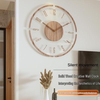 2022 Nordic Solid Wood Silent Quartz Wall Clock for Living Room
