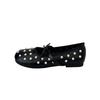 New French Pearl Round Toe One Strap Mary Jane Shoes Women's Bow Flat Ballet Single Shoes