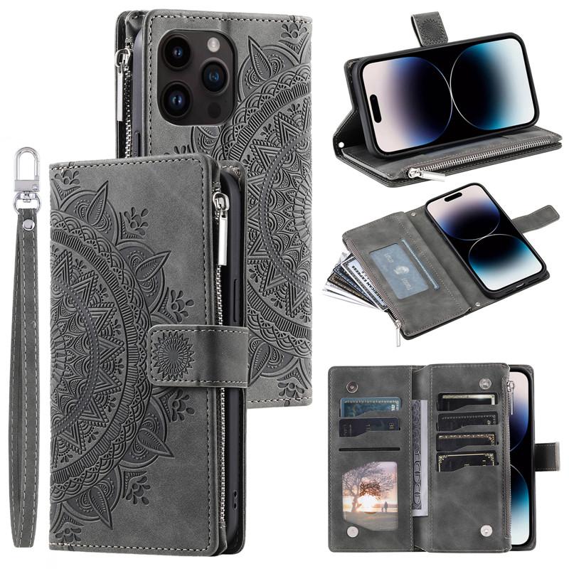 Lanyard Flip Leather Phone Case for iPhone 17 Pro Max 16 Plus 15 14 13 12 11 X XS XR Samsung S25 Ultra S24 FE S23 S22 S21 A17 Zipper Wallet Card Cover