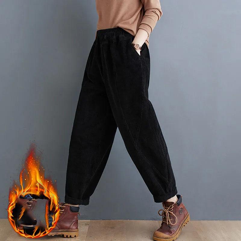 

Утепленные флисом вельветовые фиолетовые брюки гаремы для женщин среднего возраста, зимний стиль, брюки «пионы» для мамы S чёрный