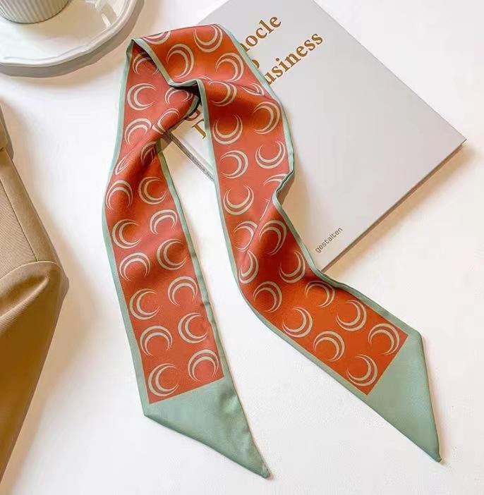Fashion Printing Silk Hair Scarf for Women Chiffon Long Ribbon Ponytail Ties Headbands