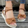 Women Summer Knotted Open Toe Ankle Strap Wedge Sandals Platform Thick Sole Casual Outdoor Shoes