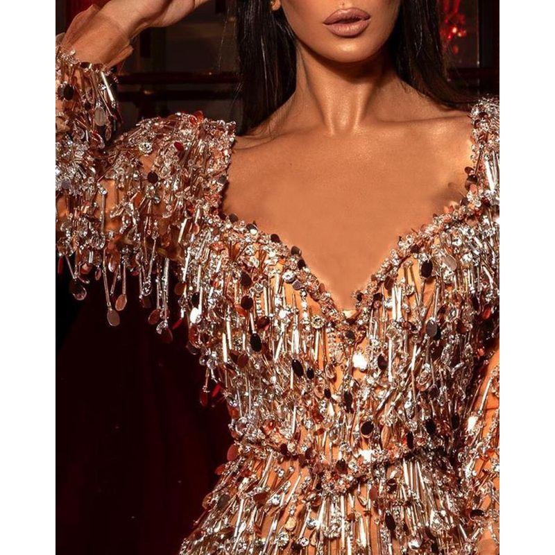 Women Sexy Party Evening Dress Women's Sexy Sequin Long Sleeves Banquet Dress Large Swing Dress