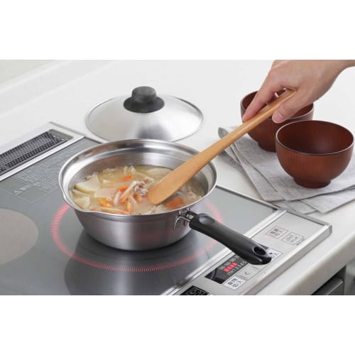 Yoshikawa Saucepan, 18cm, Gas/IH Compatible, Ideal for Bowls and Ramen, Stainless Steel, Made in Japan, Deep, with Spout, Single-Serve, Product Number