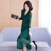 Fashionable Long Sleeve Dress Women V Neck Plus Size Flowy High Waist Elegant Spring Autumn Style