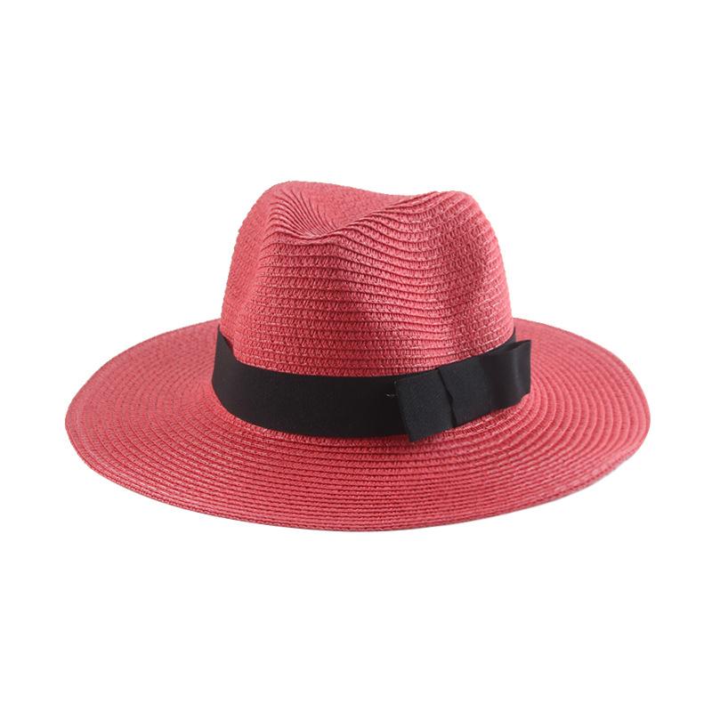 Black Ribbon Panama Straw Hat Flat Eaves Outdoor Spring and Summer Sunshade Beach Hats for Women