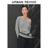 UR Women's Color-Blocked Striped Pleated Long Sleeve T-Shirt